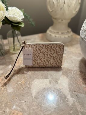 Coach Monogram Wristlet in Cream and Tan